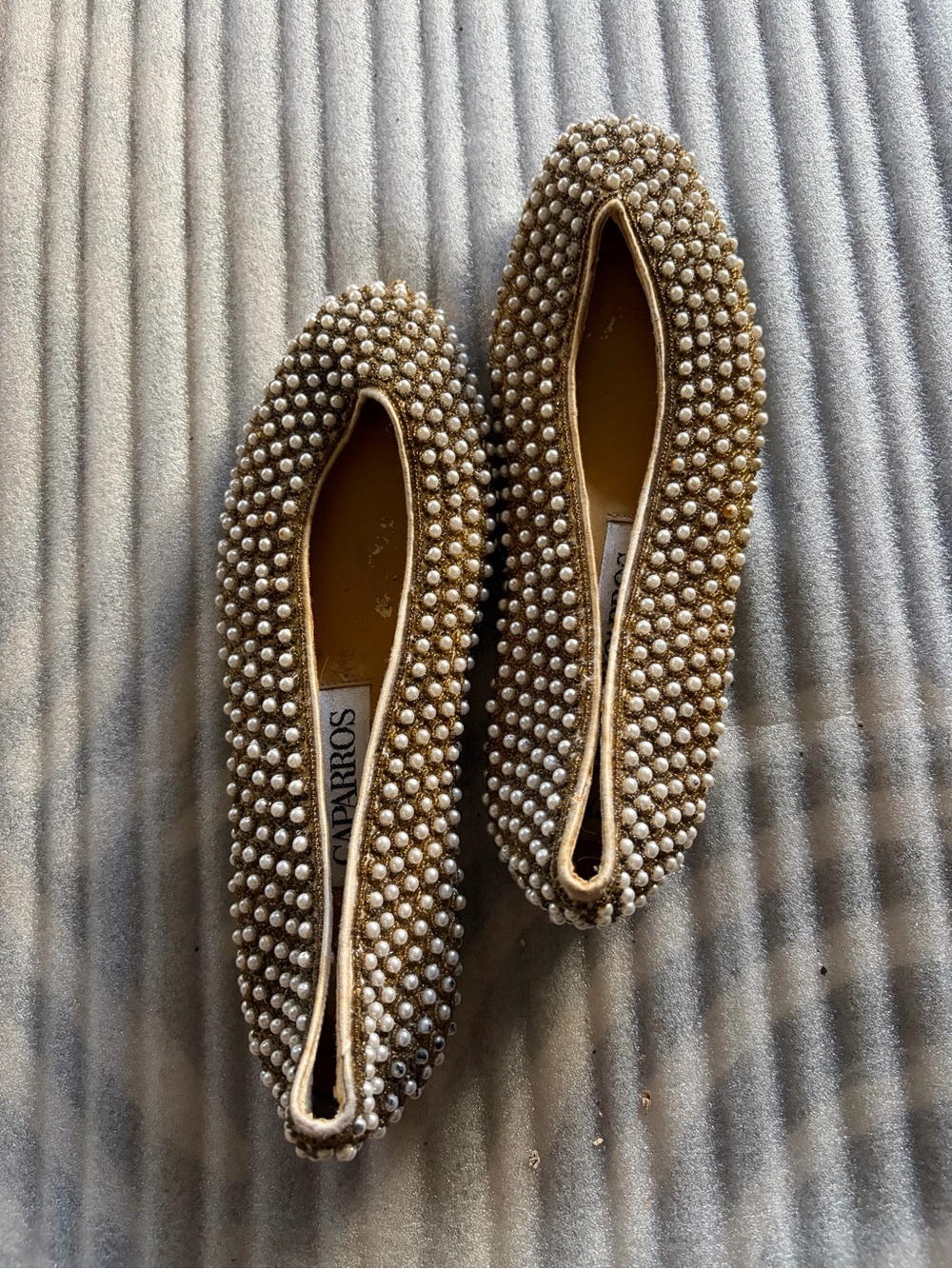 Caparros Gold Pearl-Embellished Ballet Flats